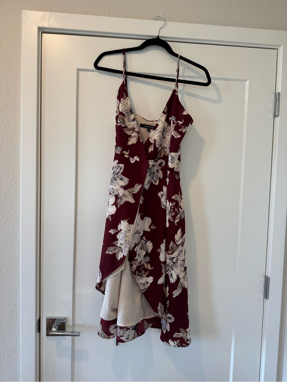 High-Low Floral Slip Dress in Burgundy